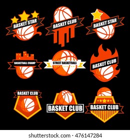 Set of Modern professional vector logo for a basketball team. Vector Illustration. Flat Style Design
