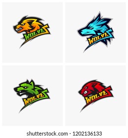 Set of Modern professional Wolf logo for a sport team. Wolf logo vector illustration.