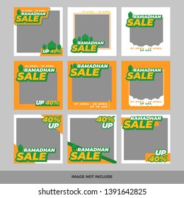 Set of modern promotion square web banner ramadhan for social media mobile apps