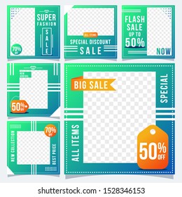 Set of modern promotion square web banner for social media mobile apps. with colorful gradient