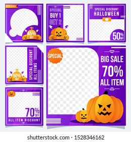 Set of modern promotion square web banner for social media mobile apps. with colorful gradient and halloween theme