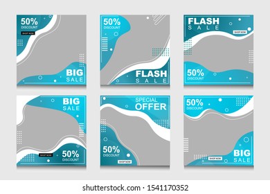 Set of Modern promotion square web banner for social media mobile apps  with editable text. Social media pack template for discount and special offer. layout frame for story and poster. blue vector 