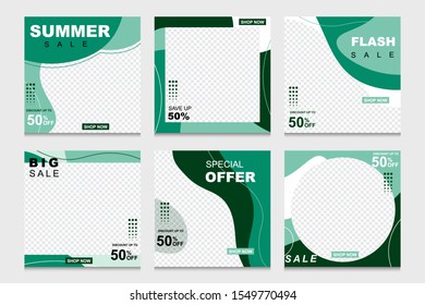 Set modern promotion square web banner for social media mobile apps with editable text. vector