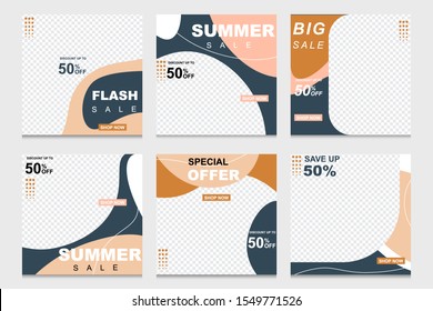 Set Modern promotion square web banner for social media mobile apps with editable text. vector