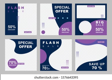 Set of Modern promotion square web banner for social media mobile apps with editable text.
