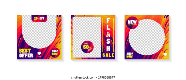 Set of modern promotion square web banner for social media mobile apps isolated on white background. Vector