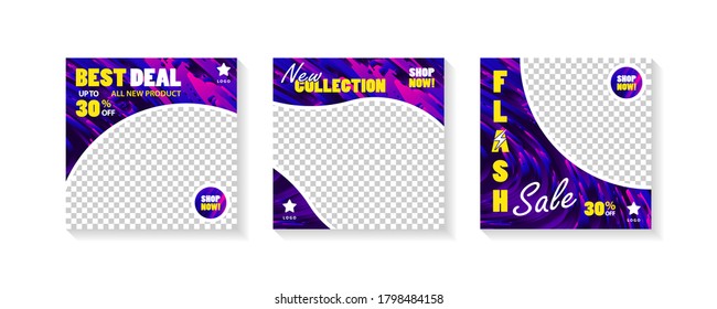 Set of modern promotion square web banner for social media mobile apps isolated on white background. Vector