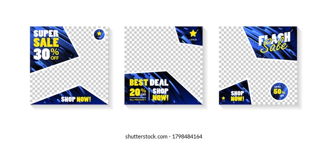 Set of modern promotion square web banner for social media mobile apps isolated on white background. Vector