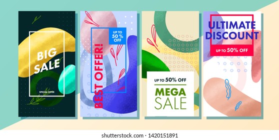 	
Set of modern promotion web banner for social media mobile apps. Stylish discount and sale promo banners with creative typography and floral elements. Vector Illustration. EPS 10