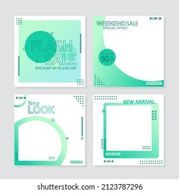 Set of modern promotional banner templates for social media posts and mobile apps. Elegant green promo and sale background with abstract pattern. Banner vector design