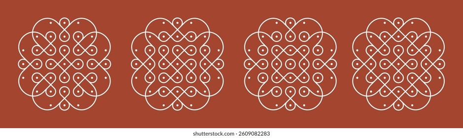 Set of modern pulli kolam. Indian home decor patterns.
