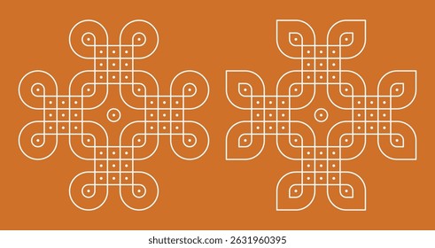 Conjunto do moderno pulli kolam. Padrões indianos de decoração da casa.