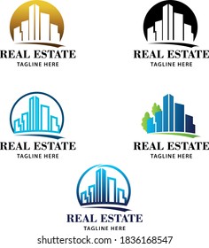 Set of modern Real estate building logo vector. Mortgage company branding