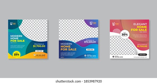 Set modern real estate square editable banner template. Minimalist design.Suitable for social media post and web internet ads. illustration with photo college. fashion sale social media post design