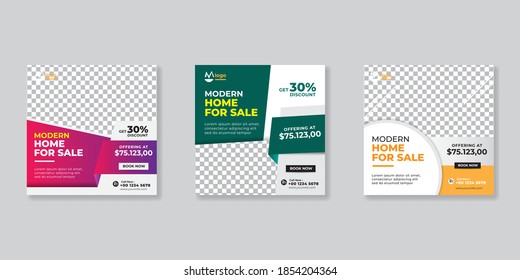 Set modern real estate square editable banner template. Minimalist design.Suitable for social media post and web internet ads. illustration with photo college. 