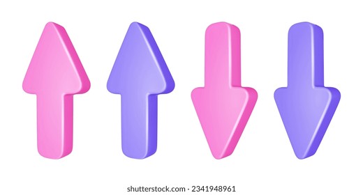 Set of modern realistic 3D arrow pointing. Up and down arrow isolated on white background. Vector illustration