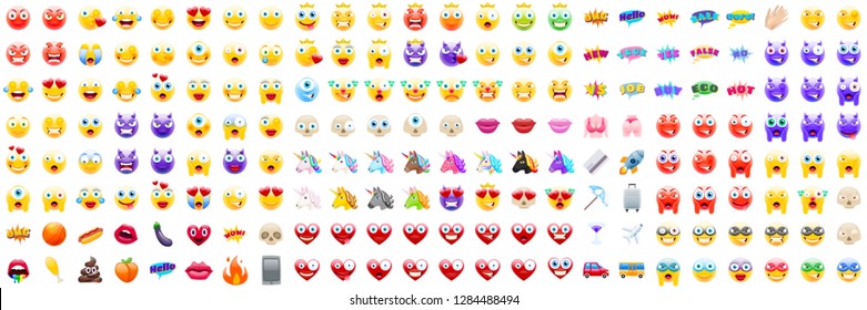 Conjunto de Emojis Realistas Modernos para Numerosas Ocasiones. Iconos detallados para la buena resolución o productos impresos como postales o libros. Perfecto para contenido de medios sociales y campaña de marketing en línea