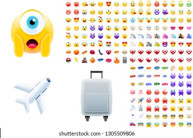 Set of Modern Realistic Emojis for Summer Vacations or Holidays. Detailed Icons for Good Resolution or Printed Products Like Postcards or Books. Perfect for Social Media Content and Marketing Campaign