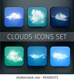 Set of modern realistic icons with clouds. Vector illustration.