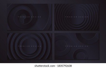 Set modern realistic paper rounds and rings on dark background
