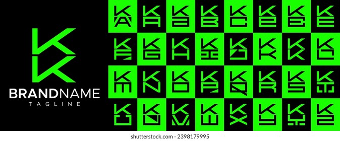 Set of modern rectangular letter K KK logo design