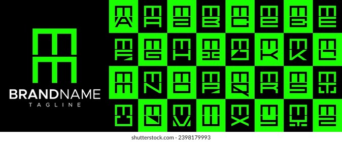 Set of modern rectangular letter M MM logo design