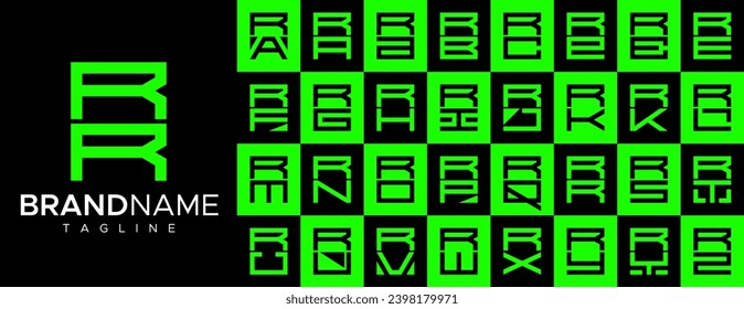 Set of modern rectangular letter R RR logo design