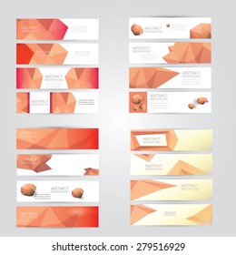 set of modern red vector banners with polygonal background