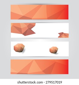 set of modern red vector banners with polygonal background