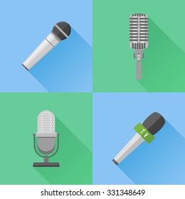 Set of modern and retro microphones. Flat style icons. Vector illustration.