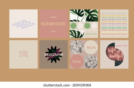 Set of modern retro post for social media. Editable minimalism template