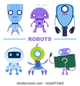 Set of modern robot characters. Multicolored robots isolated on a white background.