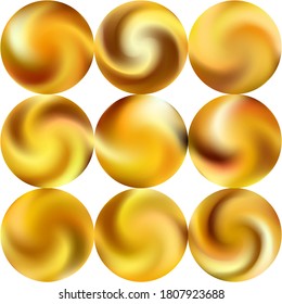 Set with modern round colorful backgrounds. Trendy soft color logo. Concentric retro style of 80th. Orange elegant and effective gradients, smooth blurred abstract covers.