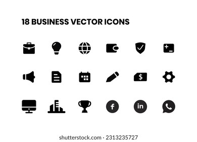 A set of modern, rounded social media icons and business icons in black can be used to add a touch of sophistication to your corporate design.