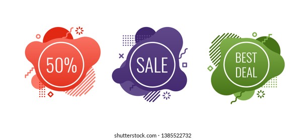 Set of modern sale badges. Vector illustration for product promotion, online shopping, website badges, sale stickers, ads, print, flyer. Trendy vibrant colors.