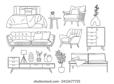 Set of modern scandinavian furniture vector art.