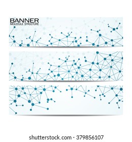 Set of modern the science banners. Molecule structure of DNA and neurons. Vector illustration. EPS 10.