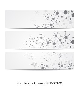 Set of modern the science banners. Molecule structure of DNA and neurons. Vector illustration. EPS 10.