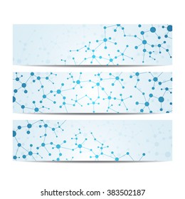 Set of modern the science banners. Molecule structure of DNA and neurons. Vector illustration. EPS 10.