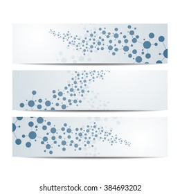 Set of modern the science banners. Molecule structure of DNA and neurons. Vector illustration. EPS 10.