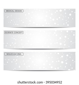 Set of modern science banners. Molecule structure of DNA and neurons. Medicine, science and technology. Vector illustration for your design.