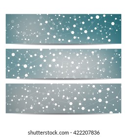Set of modern science banners. Molecule structure of DNA and neurons. Medicine, science and technolog, business and website templates. Vector illustration for your design.
