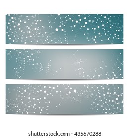 Set of modern science banners. Molecule structure of DNA and neurons. Medicine, science and technolog, business and website templates. Abstract background. Vector illustration for your design.