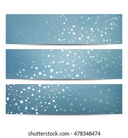 Set of modern scientific banners. Molecule structure of DNA and neurons. Abstract background. Medicine, science, technology, business and website templates. Vector illustration for your design.