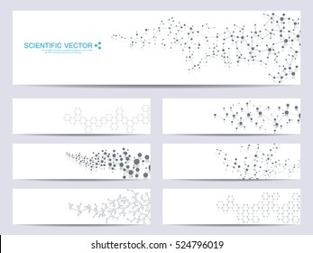 Set Of Modern Scientific Banners. Molecule Structure Of DNA And Neurons. Abstract Background. Medicine, Science, Technology, Business And Website Templates. Scalable Vector Graphics.