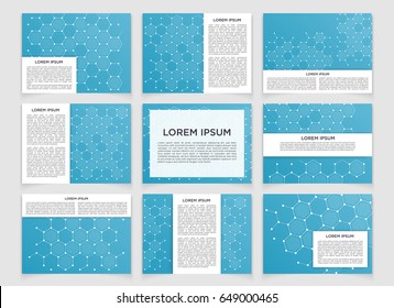 Set of modern scientific banners with molecule structure of DNA. Abstract background for medicine presentation, science, technology, business or website templates. 
