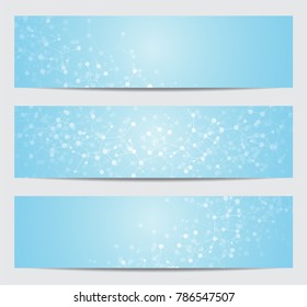 Set of modern scientific banners. Molecule structure of DNA and neurons. Abstract background. 