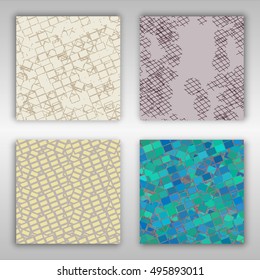 Set of modern seamless geometric pattern with chaotically arranged rectangles. Vector illustration