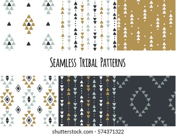 Set of modern seamless hand drawn geometric tribal patterns. Vector navajo design.