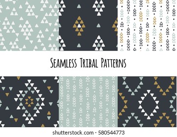 Set of modern seamless hand drawn geometric tribal patterns. Vector navajo design.